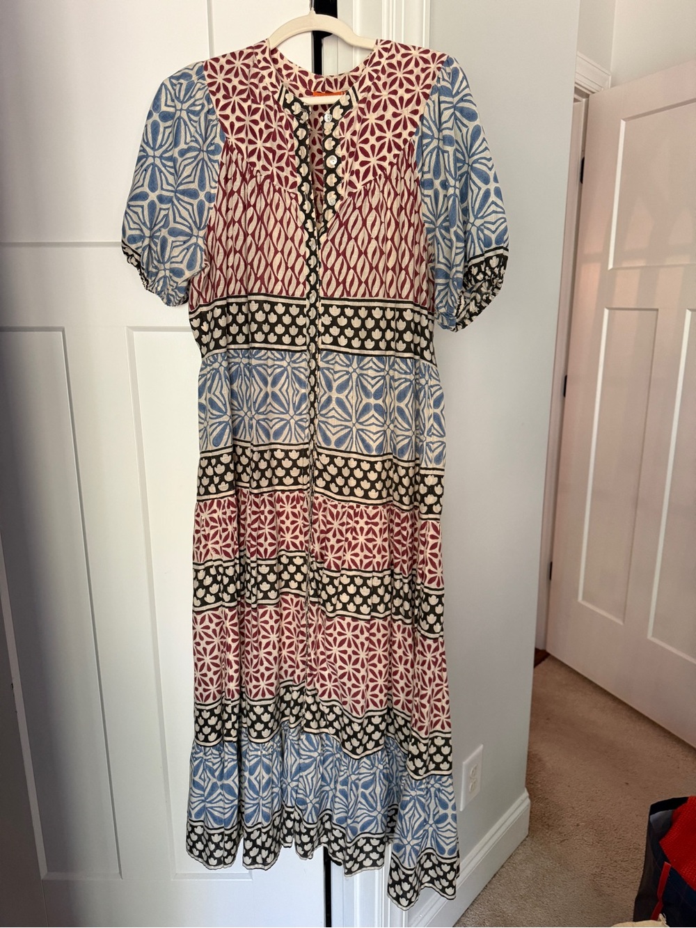 Oliphant maxi button down dress puff sleeve
